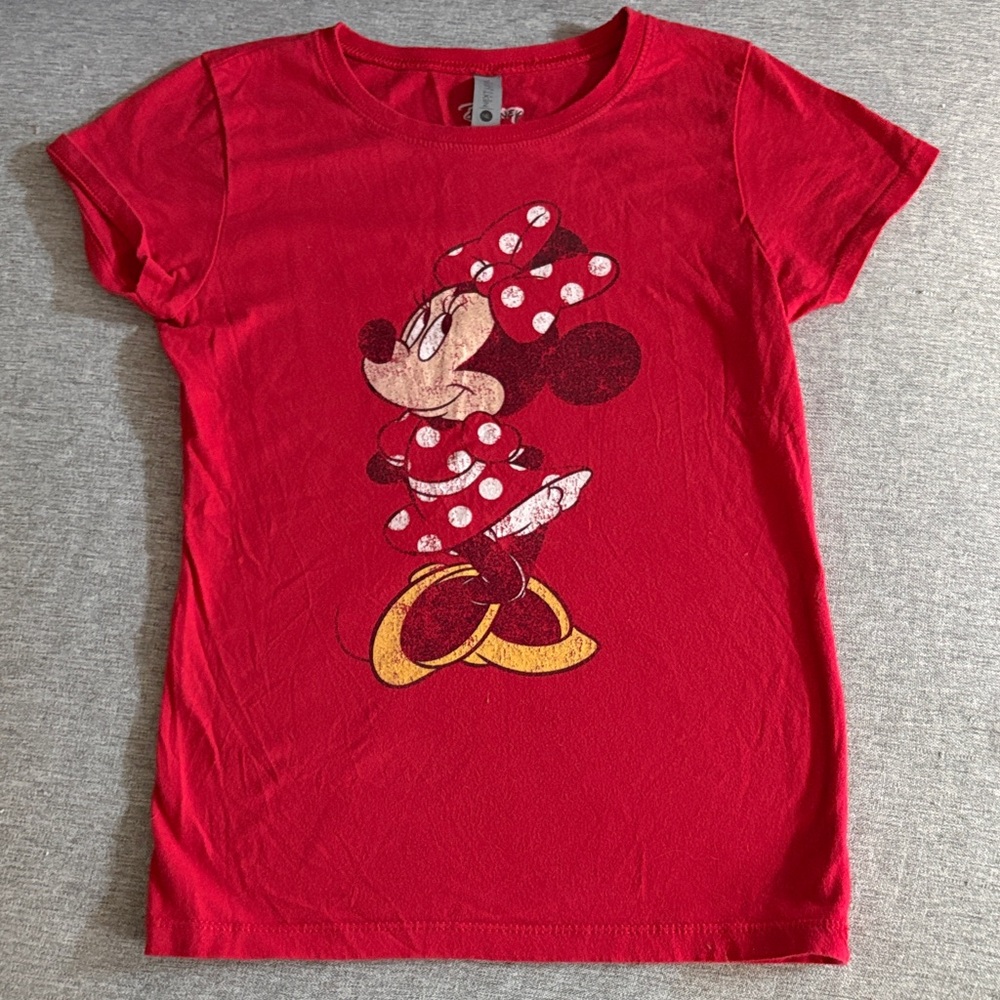 Disney Red Distressed Minnie Mouse Short Sleeve Tee - L 10/12